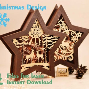 Kerststerren (10 stuks) – Laser cut bestanden - SVG+DXF+PDF+Ai - Glowforge Files - Instant Download - Nightlight - Kerstcadeau