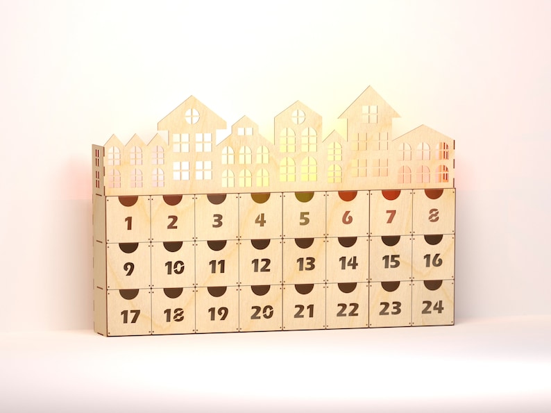 Advent Houses Laser Cut Glowforge SVG, DXF, AI Chrismas design pattern Christmas calendar, laser cut project files image 3