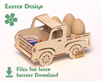 Easter Truck - Laser Files - Car For 4 Eggs - Vector Design For CNC Laser Machines, SVG, DXF and Other Format Files