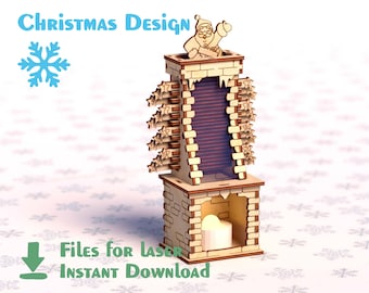 Santa's Fireplace Advent Calendar - Laser cut file. Cdr, Dxf, Ai, Svg files. Instant download, Cnc files. Christmas decoration