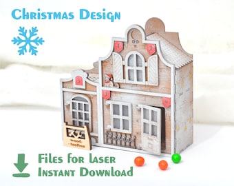 Advent Wheel - House 1 - Vector Files for Laser Cutting - Wooden Christmas House - CDR, DXF, SVG Files - Laser Templates and Design