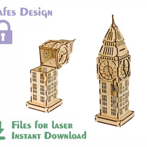 Big Ben 1 de 7 de uma série de edifícios famosos – Arquivos cortados a laser. SVG, DXF, CDR. Arquivos Glowforge Download instantâneo, arquivo cnc, caixa de madeira