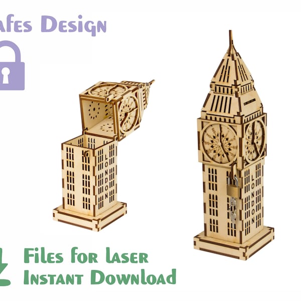 Big Ben 1 de 7 de una serie de edificios famosos: archivos cortados con láser. SVG, DXF, CDR. Archivos Glowforge Descarga instantánea, archivo cnc, Caja de madera