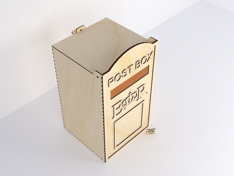 K&ouml;nnte beinhalten: Ein h&ouml;lzerner Briefkasten mit einem Schlitz f&uuml;r die Post und den Worten "POST BOX" und "Editor" auf der Vorderseite.