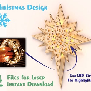Xmas Star - Laserdateien, Bethlehem - Design für Lasermaschinen, Laser cut Files SVG, PDF, CDR Digitalprodukt, Lightnight Star