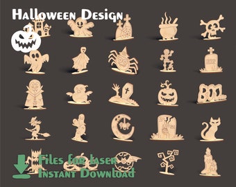 Halloween figures on stands 25 styles - Laser cut file - Glowforge, Not Ready-Made Goods, Only Laser Files For CNC, cdr, pdf, dxf, cdr, svg