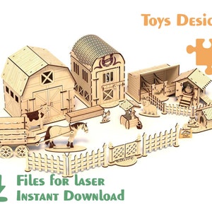 Farm – Laser Cut File - Digitale Vorlage SVG +DXF+PDF+Ai - Instant Downloads - Idee Geschenk für Kinder - Bauernhof Dekor