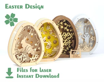 Easter Eggs (4 options de motifs différentes) – Limes laser, décor de Pâques en bois. Modèle d’oeufs de Pâques - CDR, DXF, etc.