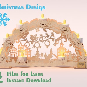 Laser cut files - Christmas Scene (version 3) - files for laser machines and CNC routers, Digital Christmas design, Festive decor