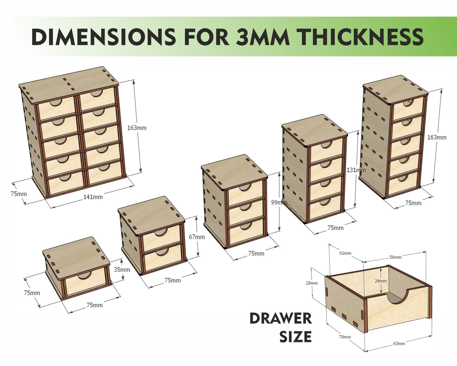 Boxes With Drawers - Laser Cut Files - SVG CDR Vector Plans - Diy Box ...