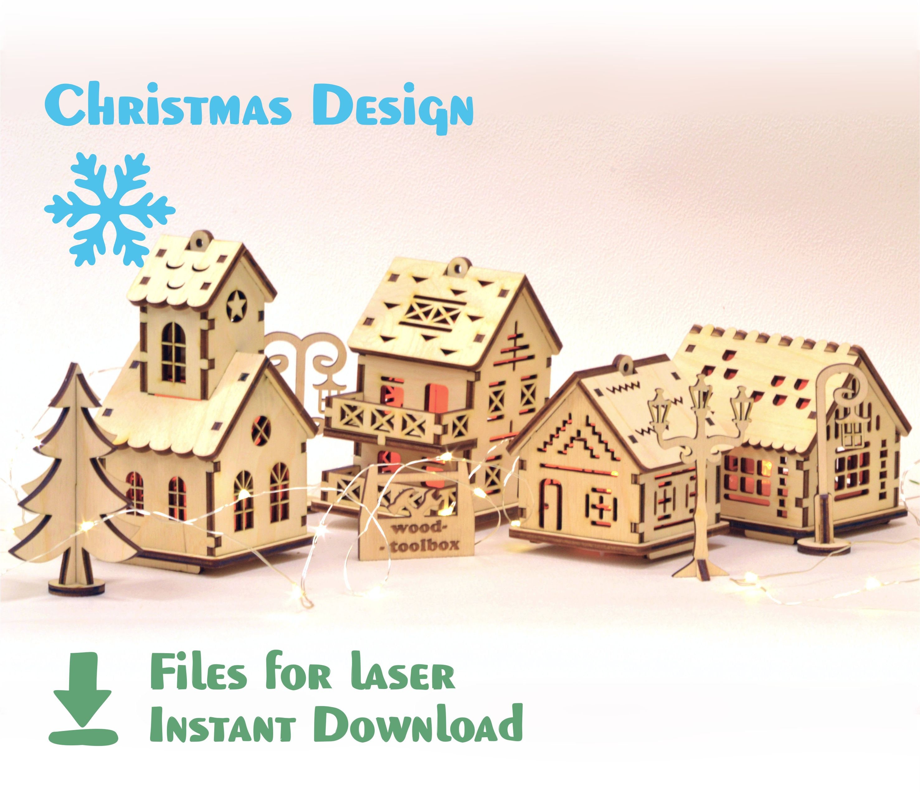 Christmas Village Christmas Cute Houses Laser Cut File. - Etsy Israel