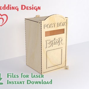 K&ouml;nnte beinhalten: Holz-Hochzeitskartenbox in Form eines britischen Briefkastens mit einem Schlitz f&uuml;r Karten und dem Text "POST BOX" und "E&R" mit einer Krone &uuml;ber den Buchstaben.