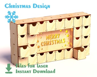 Christmas Advent Calendar 24 drawers – Laser Cut - Glowforge | SVG, DXF, AI - Chrismas design - pattern Christmas calendar