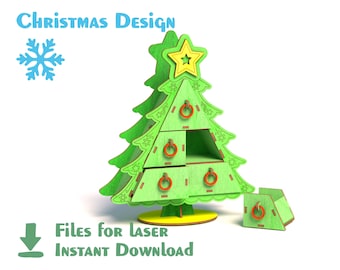 Archivos de árbol de Navidad cortados con láser - Cdr, Dxf, Ai, Svg archivos. Descarga instantánea, archivos Cnc. Decoración navideña