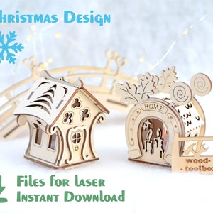 Niedliche Weihnachtshäuser - lasergeschnittene Datei. Weihnachtsdorf. Glowforge, Weihnachtsdekoration SVG, CDR, DXF und andere Formate