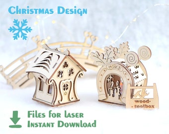 Cute Christmas houses - laser cut file. Christmas village. Glowforge, Christmas decoration SVG, CDR, DXF and other formats