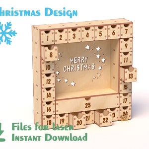 Christmas Advent Calendar version 3  – Laser Cut - Glowforge | SVG, DXF, AI - Chrismas design - pattern Christmas calendar
