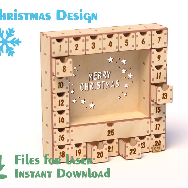 Christmas Advent Calendar version 3  – Laser Cut - Glowforge | SVG, DXF, AI - Chrismas design - pattern Christmas calendar