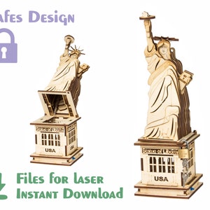 Estatua de la Libertad - Archivos cortados con láser. SVG, DXF, CDR. Archivos Glowforge Descarga instantánea, archivo cnc, Edificios famosos