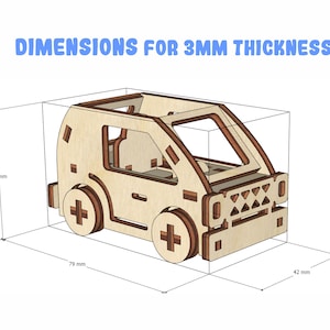 K&ouml;nnte beinhalten: Ein Holzmodell-Autobausatz mit den Ma&szlig;en 12 cm x 20 cm x 11 cm. Der Bausatz ist f&uuml;r 3 mm dickes Holz ausgelegt.
