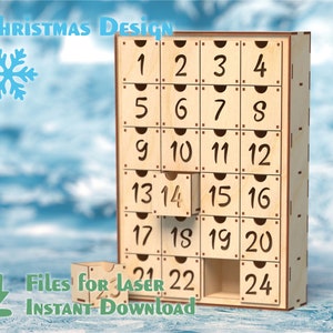 Laser cut Advent Calendar - 24 drawers - Laser Files - Blank for the Christmas Advent Calendar - CNC Templates - DIY pattern
