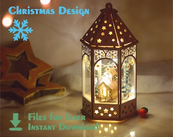 Christmas lantern - Laser cut file. Cdr, Dxf, Ai, Svg files. Instant download, Cnc files. Christmas decoration