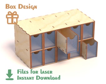 Organizer Box mit 10 Schubladen - digitale Laserdateien - SVG DXF CDR Laser cut Dateien. Vektor-Pläne - Kunst Instant Download