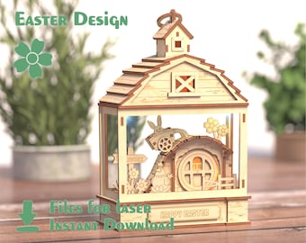 Easter Barn Lantern - laser cut files- Easter dxf files for laser - plywood model - cnc plan Easter - template cnc laser cut template