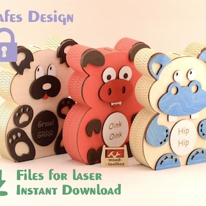 Piggy banks (Bear, Pig, Hippo) – Laser cut files - Cnc router plans - DXF SVG CDR - Instant download file cnc vector plans, cnc pattern