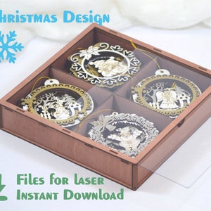 Christmas Ornament Laser Cut File Set | Layered Wooden Baubles SVG with Santa, Angel and  More | DIY Holiday Decorations Glowforge Ready