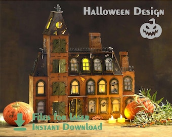 Halloween advent calendar – Laser cut file - Haunted House Laser Cut File | Halloween Mansion SVG DXF CDR | Spooky Decor Template