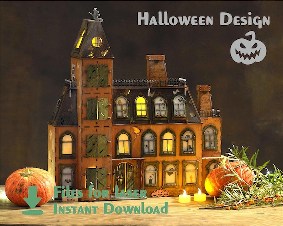 Halloween advent calendar – Laser cut file - Haunted House Laser Cut File | Halloween Mansion SVG DXF CDR | Spooky Decor Template