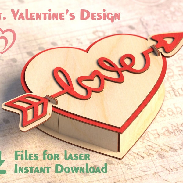 Love Box – Laser Cutting Files. Digital files for cnc laser routers - Vector CDR DXF SVG for laser cut - Valentines Day Patterns for laser