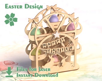 Easter Wheel – Laser Cut Files. EASTER design Laser File SVG, egg cdr & egg laser file, happy easter cutout, easter laser cut, CNC