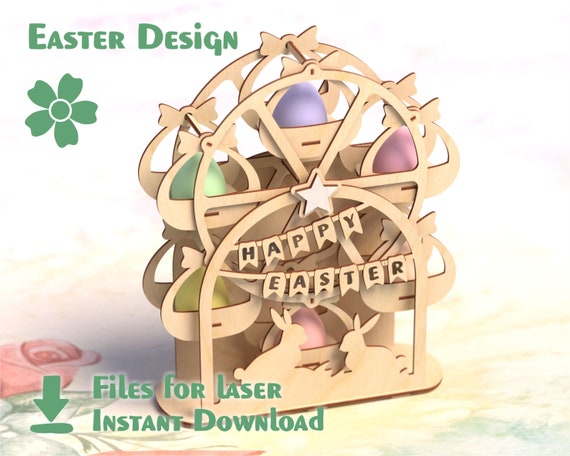 Easter Wheel – Laser Cut Files. EASTER design Laser File SVG, egg cdr & egg laser file, happy easter cutout, easter laser cut, CNC