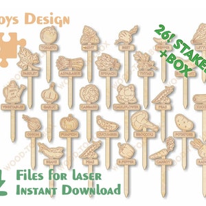 Garden Stakes svg dxf Decorative Laser Files for Glowforge. Plant, Herbs and Vegetables Garden Stakes Label. image 1
