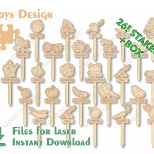 Gartenstecker svg dxf Dekorative Laserdateien für Glowforge. Pflanzen, Kräuter und Gemüse-Gartenstecker-Label. Bild 1