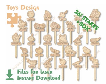 Gartenstecker svg - dxf - Dekorative Laserdateien für Glowforge. Pflanzen-, Kräuter- und Gemüse-Gartenstecker-Label.