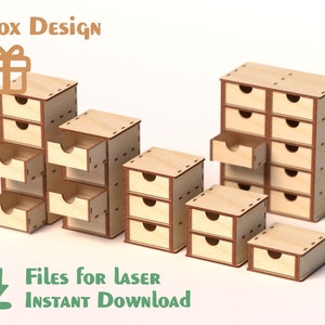 Cajas con cajones - Archivos de corte láser - SVG CDR Planes vectoriales - Caja de bricolaje - Archivos DXF para láser. Plantilla digital