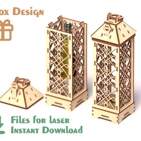 Wine Box - digital laser files - SVG+DXF files for Laser - Laser Cutting and Engraving. Gift for her/him