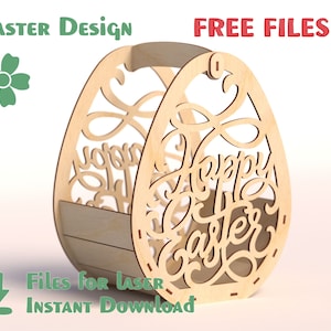 Free Files - Easter Basket – Laser Cut - Easter Decor, Easter Bunnies, Wooden Box, vector plans - DXF+svg+cdr etc.