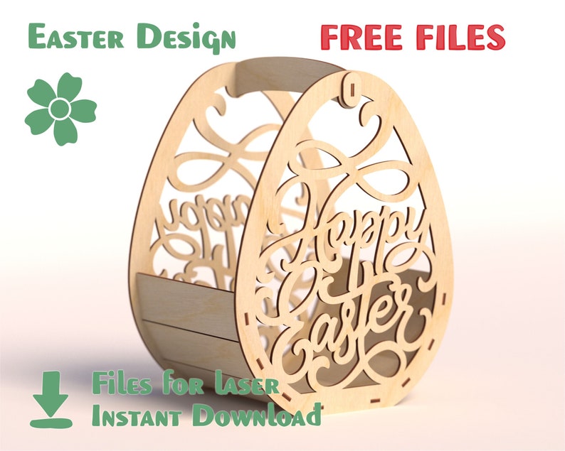 Fichiers gratuits Panier de Pâques Découpé au laser Décoration de Pâques, lapins de Pâques, boîte en bois, plans vectoriels DXFsvgcdr etc. image 1