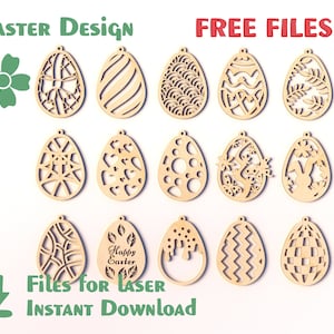 May include: A set of 12 laser cut Easter egg designs. The designs include a variety of patterns, including stripes, polka dots, hearts, and flowers. The eggs are perfect for crafting and decorating.