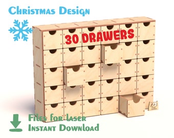 Christmas Advent Calendar - 30 drawers - Laser Files - Blank for the Christmas Advent Calendar - CNC Templates