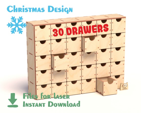 Christmas Advent Calendar - 30 drawers - Laser Files - Blank for the Christmas Advent Calendar - CNC Templates