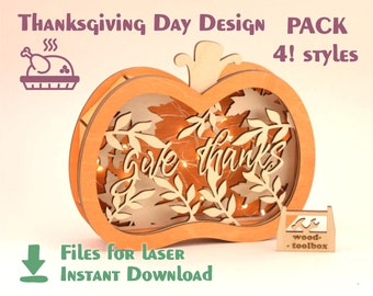 Citrouilles décoratives de Thanksgiving - Fichiers SVG découpés au laser, Citrouilles en bois, Conception personnalisée du jour de Thanksgiving, Fichiers Glowforge