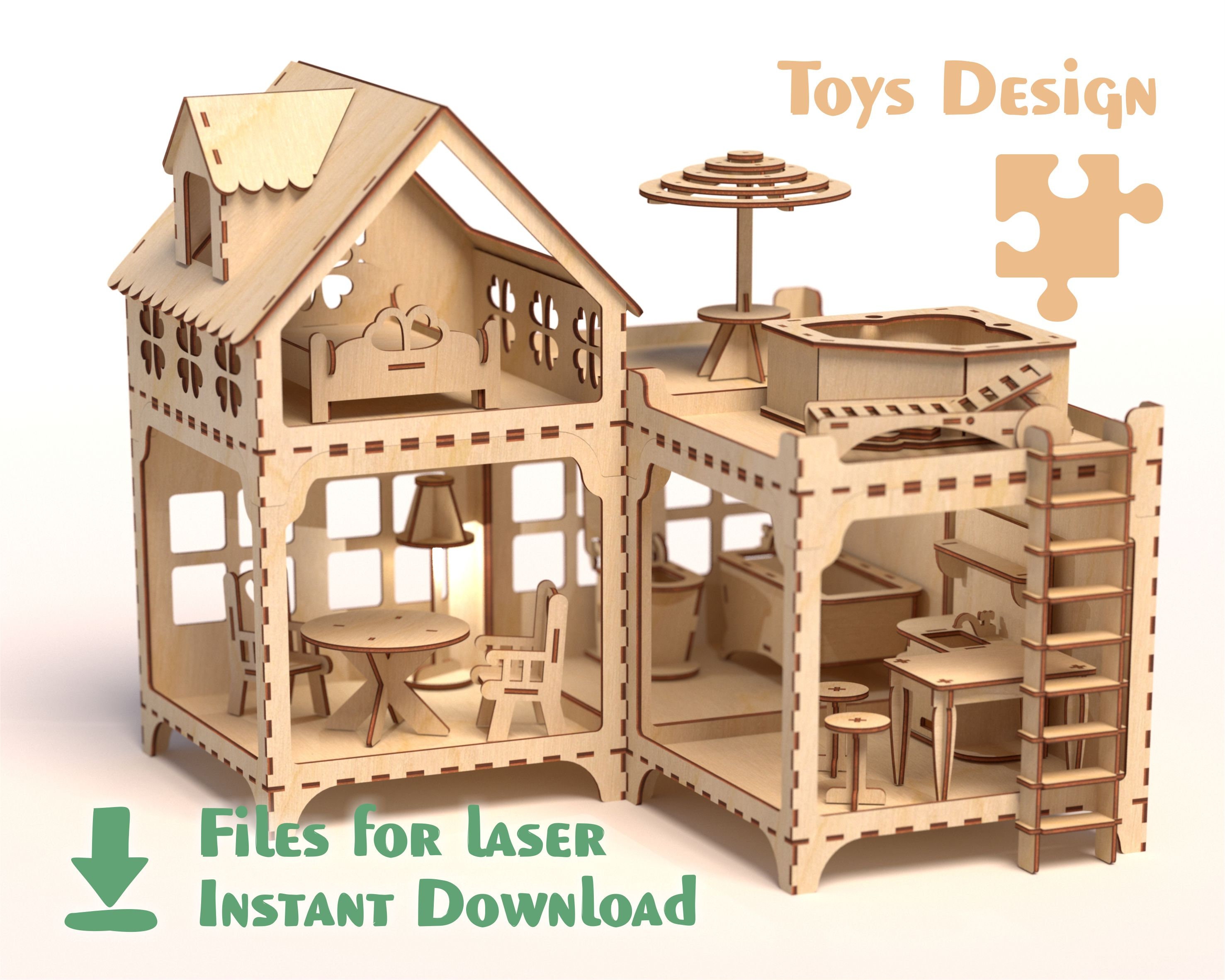 Doll House and Furniture Laser cut files SVG PDF CDR -  Portugal