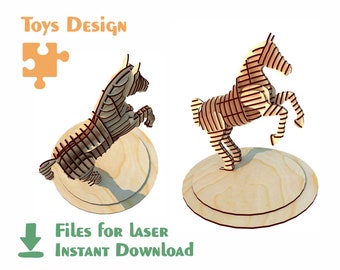 Horse 3d-puzzle - Laser Templates, Files, Patterns, Plans for Cutting and Engraving - PDF-DXF-CDR-Ai