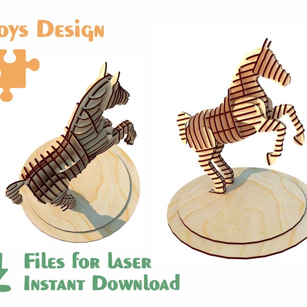 Horse 3d-puzzle - Laser Templates, Files, Patterns, Plans for Cutting and Engraving - PDF-DXF-CDR-Ai