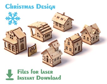 Miniature Christmas Village Houses | Laser Cut Wood SVG Bundle | DIY Winter Scene Decor | Digital Files for Laser Cutting